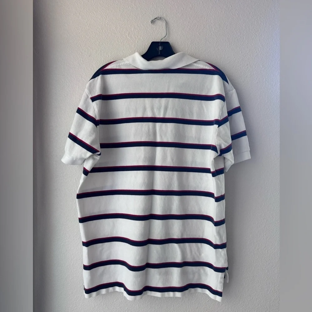 Ralph Lauren White Polo with Navy and Red Stripes Large